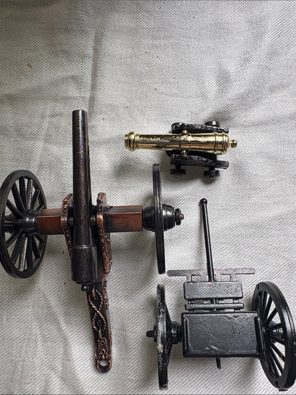 Vintage Civil War Style Cannon Figurines Set of 3 Miniature Decorative Cannons
